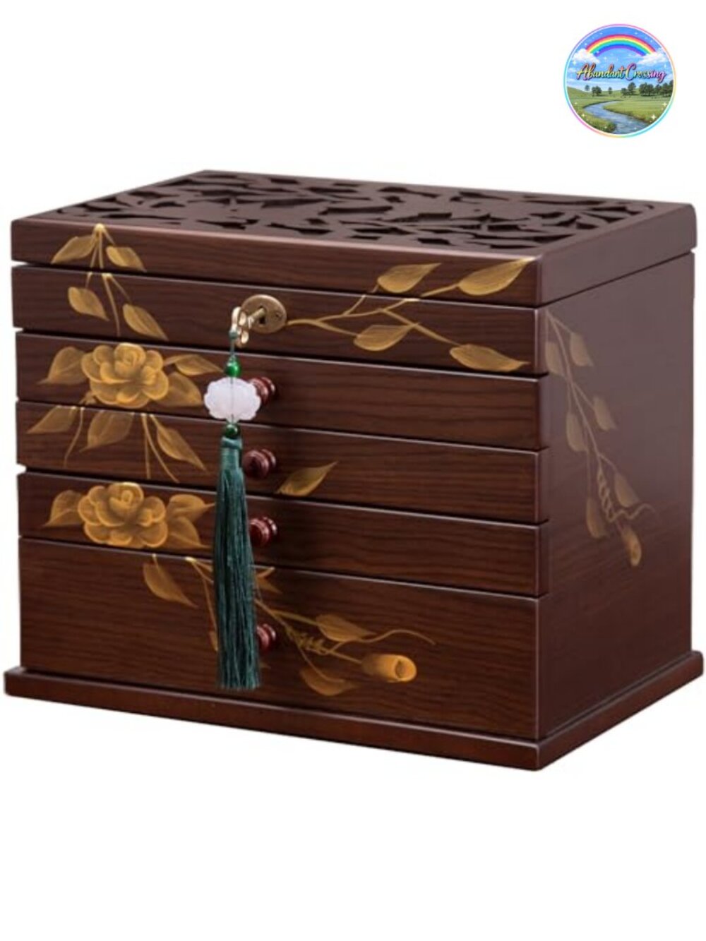Solid Wood Hand-Painted Jewelry Box 6-Layer Lockable Organizer with 4 Drawers